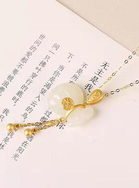 镀金锁骨项链钱袋白玉吊坠气质