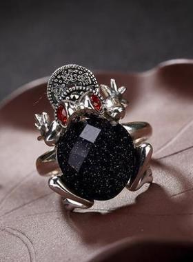 招财金蟾石榴石戒指女S925纯银镶