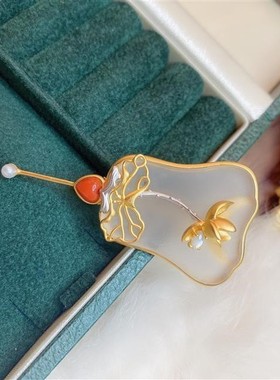 神话芭蕉扇中式镀s925银鎏金胸针