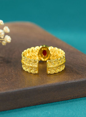 女款开口可调节古法镶嵌戒指国潮