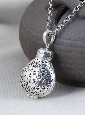 瓶安纯银宝瓶观音瓶福字莲花镂空嘎乌香囊可打开吊坠项坠女士款