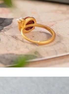 古法金包银南红可爱小蜗牛珍珠中