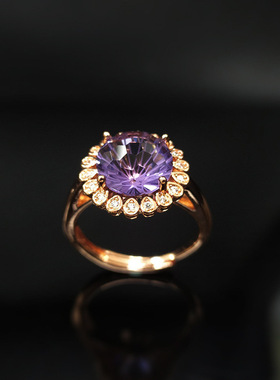 时尚大气紫水晶戒指银镶嵌紫色石