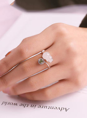 天然玉石和田玉女款S925银镶玉碧