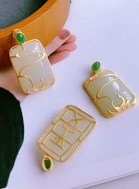 合金镀金锁骨项链镶嵌白玉吊坠女款精致大气民族风玉坠挂坠颈饰品