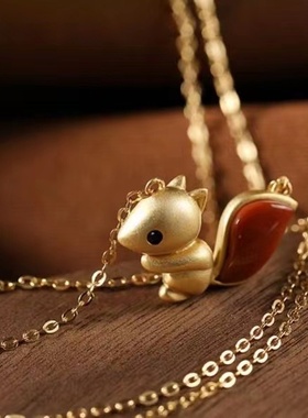个性时尚设计松鼠吊坠项链镶嵌气