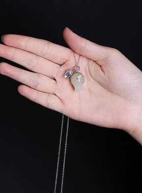 和田玉简约时尚复古银镶嵌挂坠