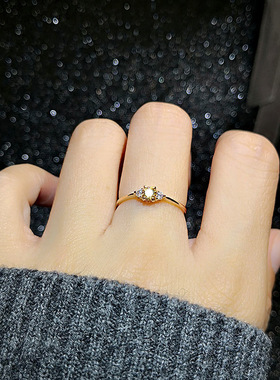 四爪彩色黄钻迷你小方石戒指纤细