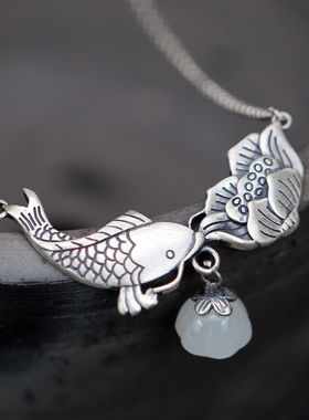 鱼莲项链吊坠短款古风文艺复古时尚个性简约颈链配饰毛衣套链女款