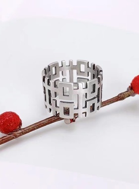 喜结连理喜字开口复古时尚文艺风手工镂空指环戒指饰品戒指男女款