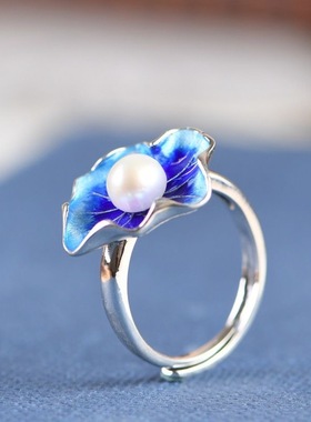 复古做旧工艺国潮风烧蓝荷叶镶淡