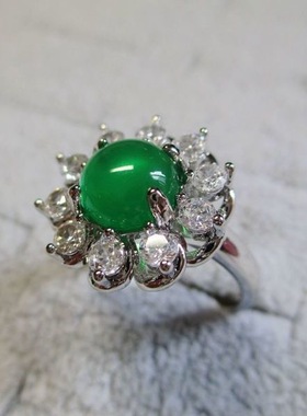 祖母绿石简约时尚复古气质开口戒