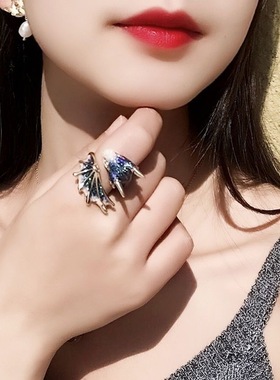 独角兽星空蓝龙暗黑戒指男女个性小众指环轻奢潮人ins指高端爆款