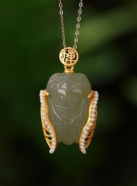 金蝉竹节纯银项链女古法金原创小