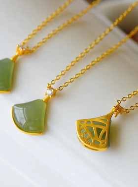 大牌风扇形复古项链银镶嵌小众时