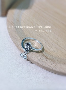 国潮设计925银复古做旧旺财戒指