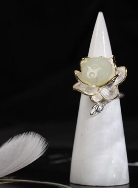 荷花戒指首饰小众时尚设计莲花可