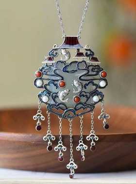 和田玉方形中国风多宝鲤百搭吊坠