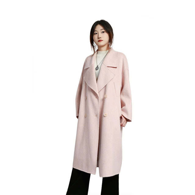 可路莎238857款女大衣 冬季新品双面呢 西服领双排扣长款妮子大衣
