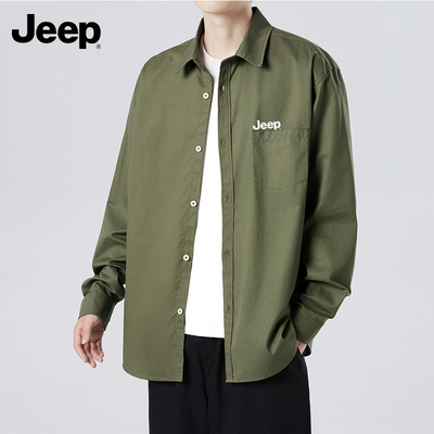Jeep吉普长袖衬衫男款春秋季衬衣2025新款男士纯棉开衫休闲外套