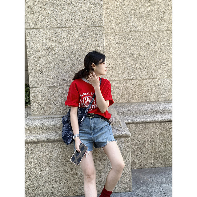 Women's short-sleeved thin letter printed cotton