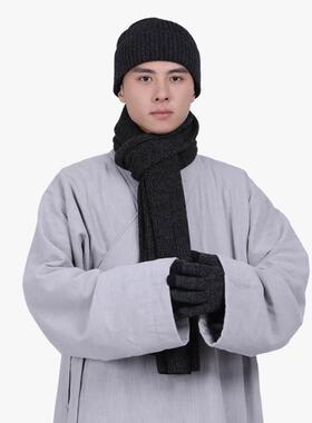 特价冬季复古风禅意针织帽子围巾手套三件套僧帽子居士帽居士僧人