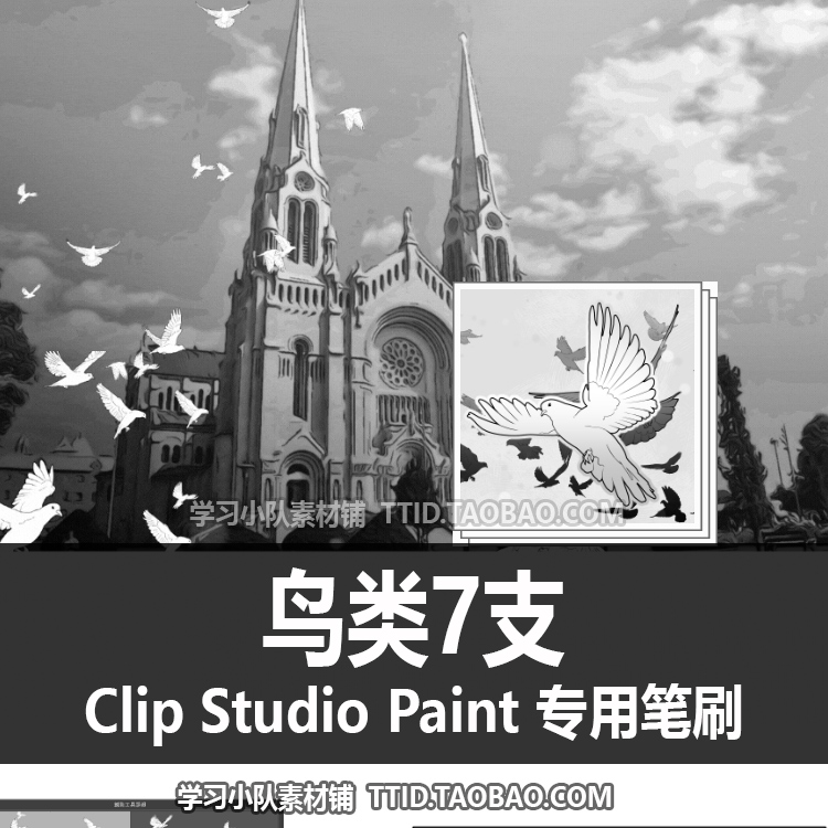 A1 460 CSP笔刷 鸟类7支 CLIP STUDIO PAINT - 图0