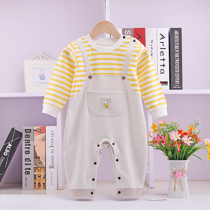 秋纯棉假背带宝宝假两件爬爬服 允哲休闲运动套装