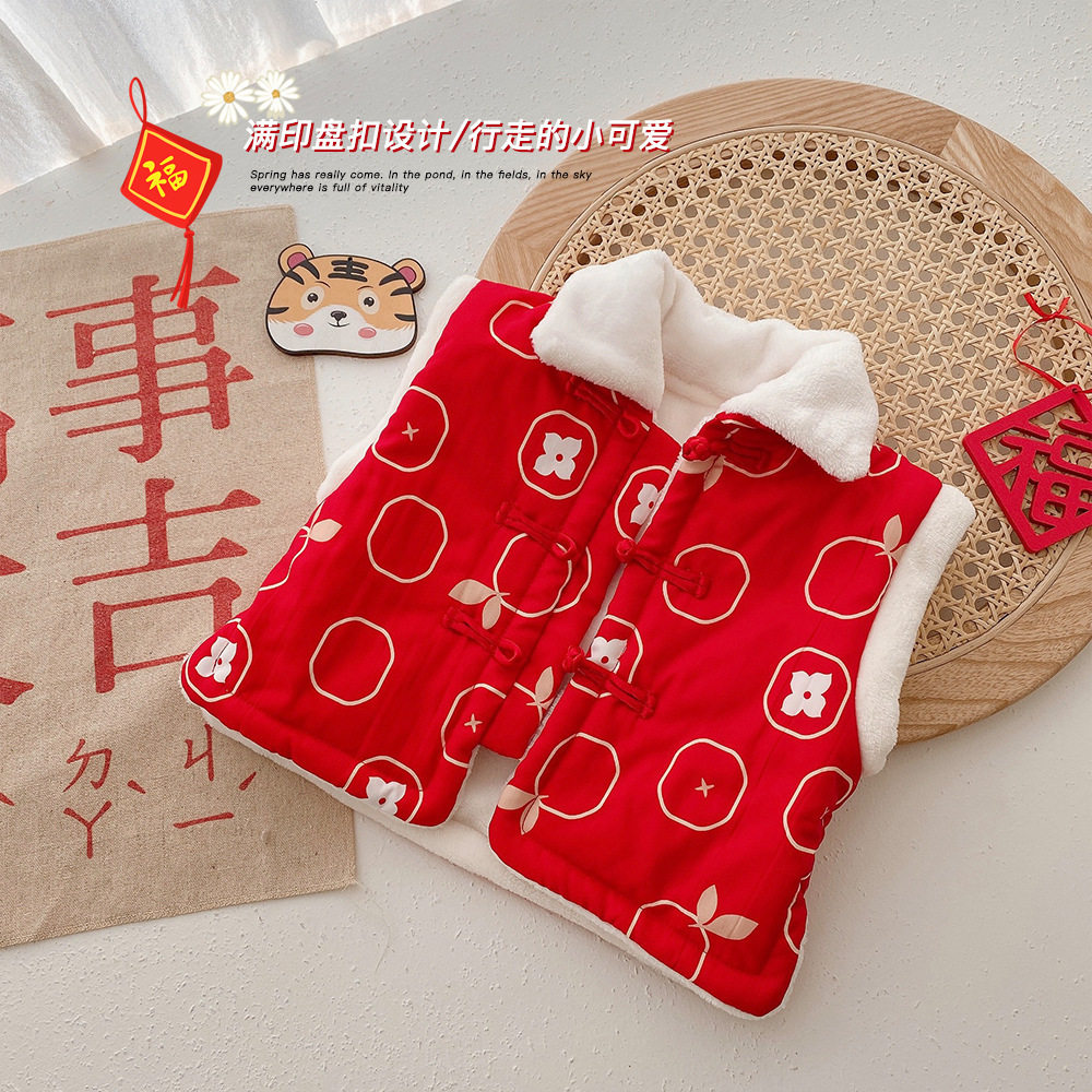 宝宝拜年服平安喜乐加绒唐装礼服 允哲连衣裙