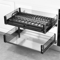 Overall cabinet pull basket kitchen integral cabinet 304 stainless steel bowl basket double decker buffer damping rail glass Bowl frame