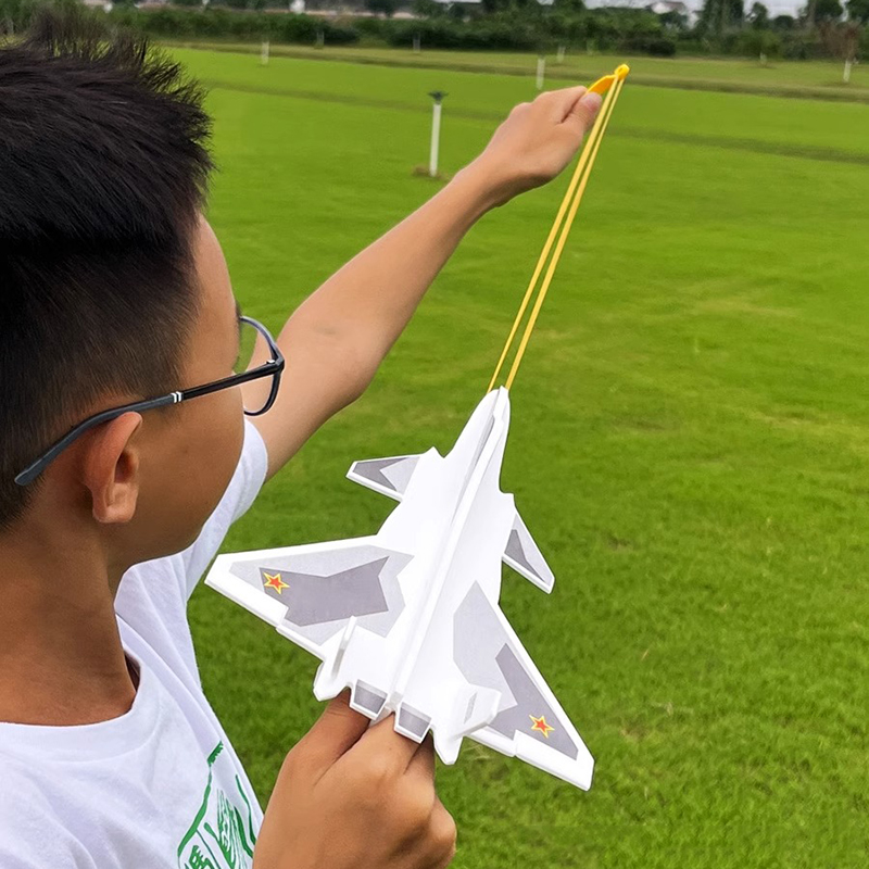 橡皮筋弹射飞机歼20战斗机航空科普比赛器材STEM泡沫手掷弹弓模型-图0