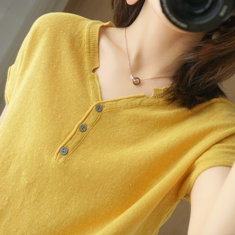 2020夏季棉麻短袖v领宽松休闲t恤 暖娇祺T恤