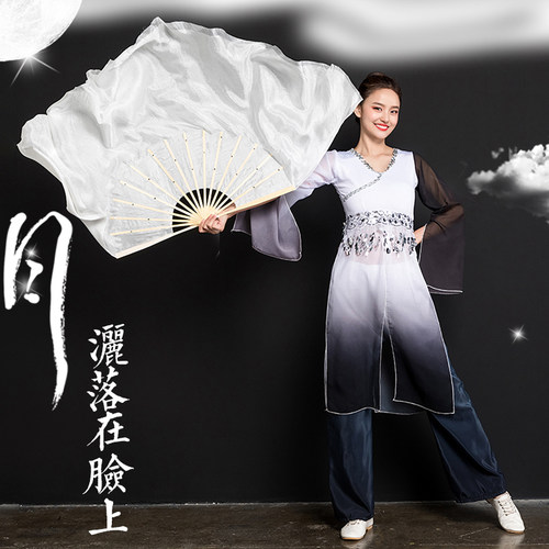 真丝舞蹈扇盛世鸿姿雪中梅纯白色古典舞扇加长梁祝广场舞跳舞扇子 - 图3