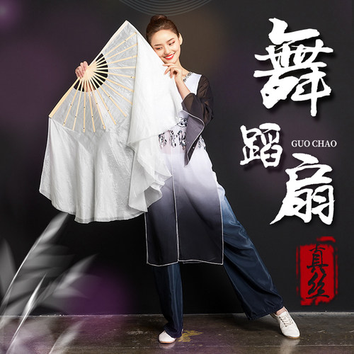 真丝舞蹈扇盛世鸿姿雪中梅纯白色古典舞扇加长梁祝广场舞跳舞扇子 - 图0