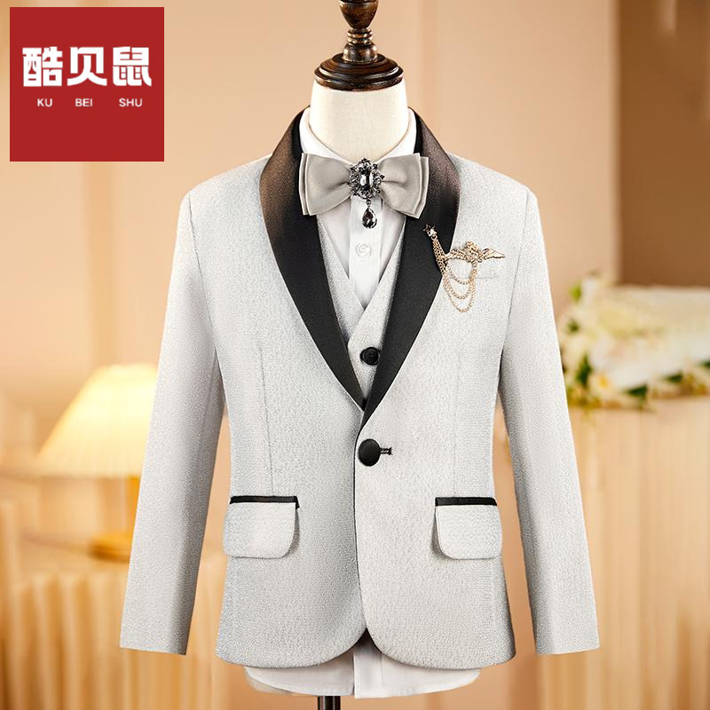 银色亮片男童西装套装帅气高端舞台表演学生主持人礼服钢琴演出服 - 图0