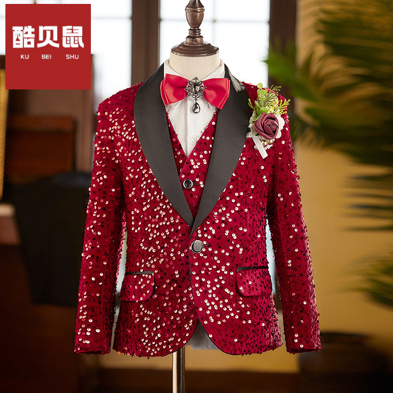 新年儿童节男童亮片西服套装钢琴考级英伦舞台演出服主持人礼服潮,淘宝优惠券,粉丝福利购,淘宝优惠卷