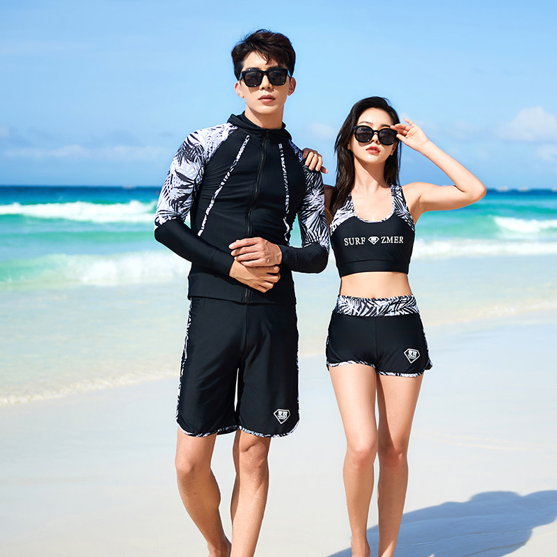 情侣大码潜水服分体女长袖长裤连帽防晒速干男套装冲浪浮潜泳衣夏 - 图1