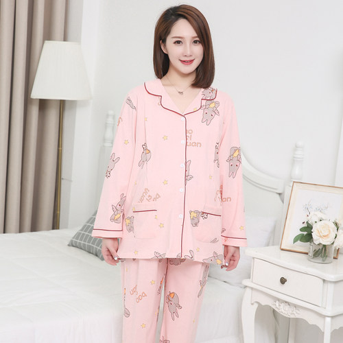 加肥大码200斤孕妇月子服春秋纯棉产后喂奶哺乳睡衣家居服套装女 - 图1