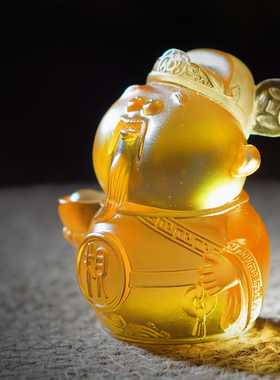 古法琉璃可爱财神招财桌面摆件家居装饰玄关工艺品茶桌摆件茶宠