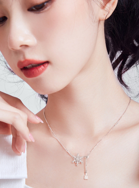 迪士尼联名冰雪城堡浪漫雪花旗舰店官方正品S925银项链圣诞节礼物