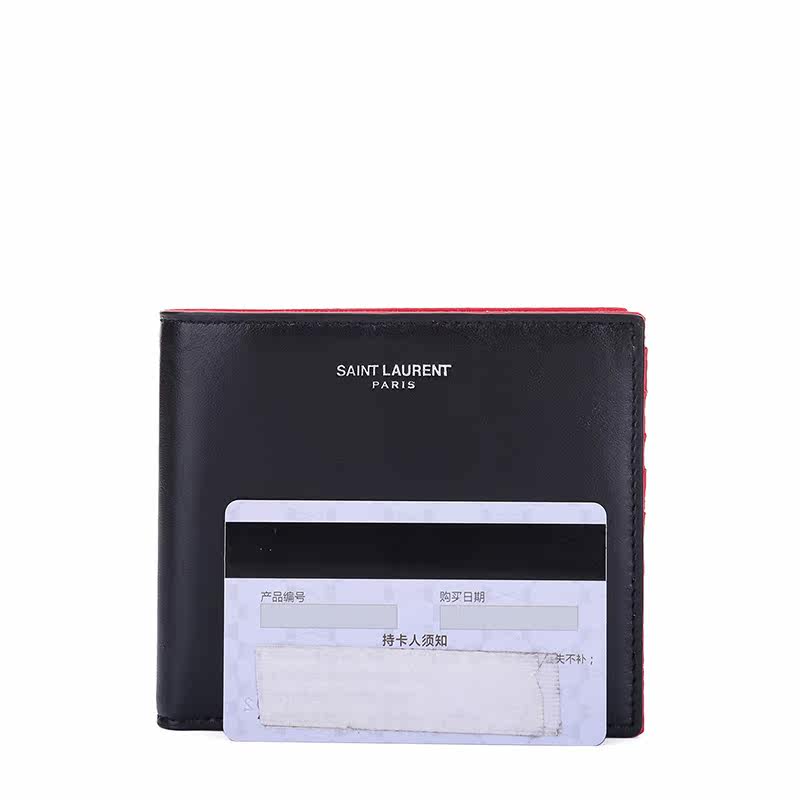ysl /圣罗兰男包黑色牛皮短款钱包 怀轩钱包