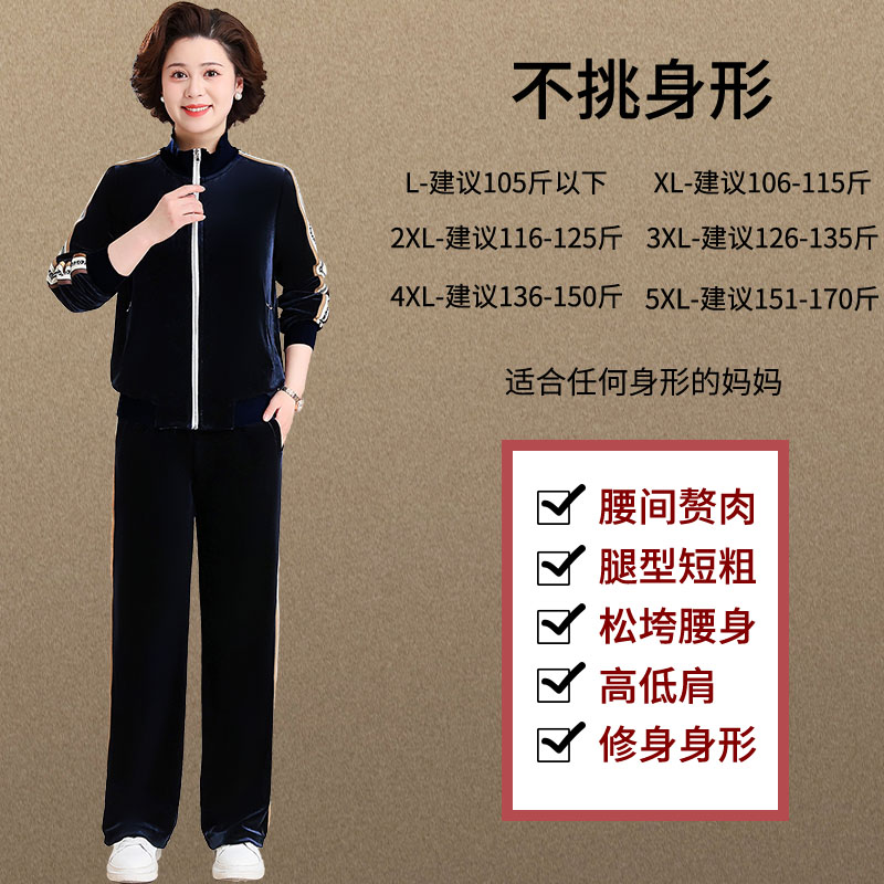 妈妈春装洋气外套2024新款中老年人金丝绒运动服套装女春秋两件套