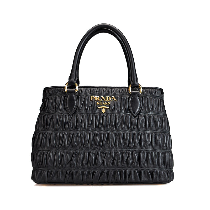 prada /普拉达羊皮褶皱黑色手提包 KeanGlobal海外女士包袋