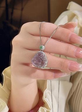 S925纯银天然高冰清透紫晶佛公项链女精致小众百搭高级感气质轻奢