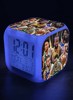 新款NBA篮球七彩闹钟库里詹姆斯2382430电子数字显示时钟温度日历