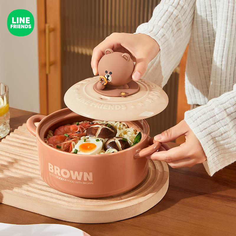 LINE FRIENDS双耳泡面碗家用吃饭宿舍学生饭碗碟陶瓷汤碗宿舍餐具