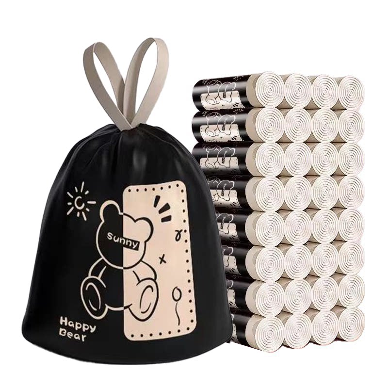 免撕加厚印花垃圾袋家用手提式抽绳袋子厨房除臭特厚中大号清洁袋