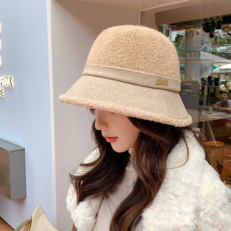 羊羔毛渔夫帽子女秋冬天复古加绒保暖水桶帽素颜显脸小高级感盆帽,淘宝优惠券,粉丝福利购,淘宝优惠卷