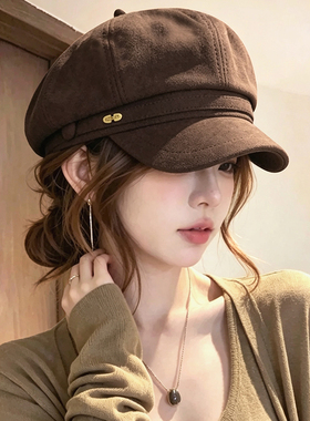 英伦复古女秋冬保暖显脸小八角帽