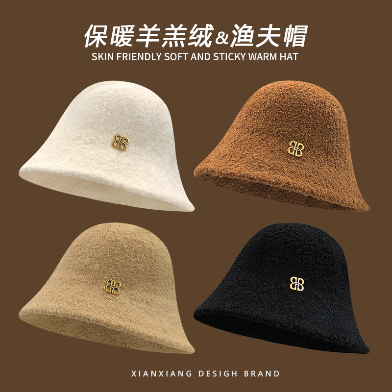 帽子女秋冬羊羔毛防寒保暖渔夫帽高级感素颜大头围显脸小毛绒盆帽,淘宝优惠券,粉丝福利购,淘宝优惠卷
